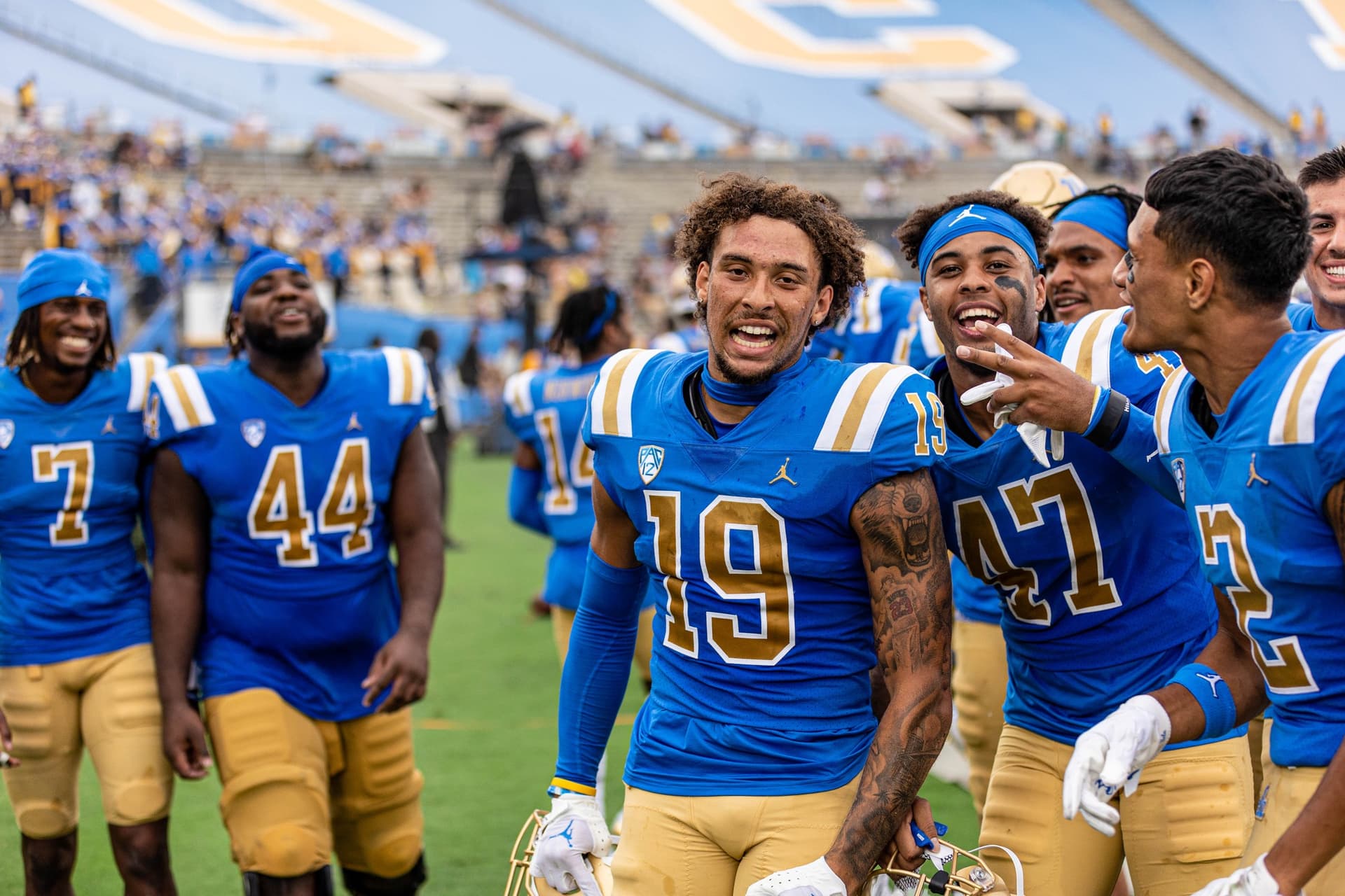 DJ Justice celebrating during a UCLA football game